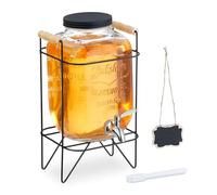 Relaxdays Dispensador de bebidas con soporte 5 L negro,plata,transparente