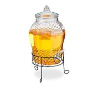 Relaxdays Dispensador de bebidas con soporte 8 L negro,plata,transparente