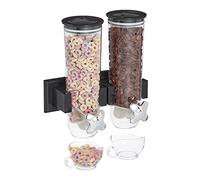 Relaxdays Dispensador Cereales Doble, Montaje Pared, Negro | Dosificador Frutos Secos, Botes Caramelos, Avena, Plástico