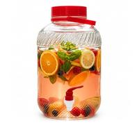 Relaxdays Dispensador de bebidas, 10 litros, cristal, bebidas frías, grifo, tapa, asa de transporte, dispensador de agua, transparente/rojo