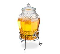 Relaxdays Dispensador de bebidas con soporte 8 L negro,plata,transparente
