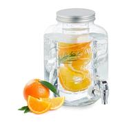 Relaxdays Dispensador de Bebidas con Soporte, Grifo y Tapa, 4 L, Cristal, Surtidor de Limonada y Agua, Transparente