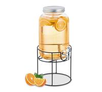 Relaxdays Dispensador de bebidas con soporte negro,plata,transparente