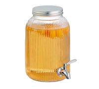 Relaxdays Dispensador de Bebidas, Recipiente para Limonada 4 L, Grifo y Tapa, Cristal y Acero Inoxidable, Transparente