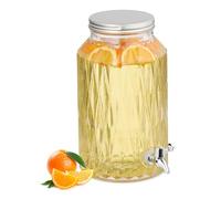 Relaxdays Dispensador de Bebidas, Recipiente para Limonada 5 L, Diseño Romboidal, Grifo y Tapa, de Cristal, Transparente