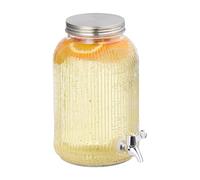 Relaxdays Dispensador de Bebidas, Recipiente para Limonada Acanalado 4 L, Grifo y Tapa, Cristal y Hierro, Transparente