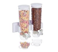 Relaxdays Dispensador de cereales para pared blanco,plata,transparente