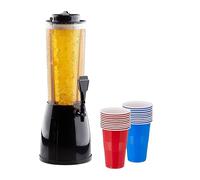 Relaxdays Dispensador de Cerveza con Recipiente para Hielo, Agua, Zumo, Bebidas, 2,5 l, 20 Vasos Beer Pong, Multicolor