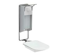 Relaxdays Dispensador Jabón Pared 500 ml, Bandeja Goteo, Palanca Brazo, Desinfectante y Champú, Montaje Mural, Plateado