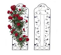 Relaxdays Enrejado para Pared, Set 2, diseño pájaros, 110 x 38 cm, Soporte para trepadoras, Montaje Pared, Acero, Negro