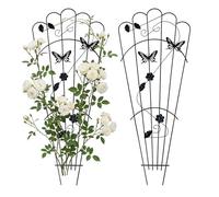 Relaxdays Enrejado, Set de 2, HxB: 87 x 37 cm, Hierro, Soporte para trepadoras, jardín, para Rosales, Negro