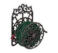 Relaxdays Enrollador de manguera, Para pared, Giratorio, Carrete, Hierro fundido, 52x33x31 cm, 1 Ud., Negro-Dorado