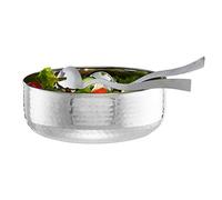 Relaxdays Ensaladera con cubiertos, Apto para lavavajillas, ∅ 28 cm, Plateado, Acero inoxidable
