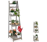 Relaxdays, escalera para plantas, de 4 escalones, madera, plegable, estantería para plantas, dimensiones: 160 x 41 x 50 cm, color gris