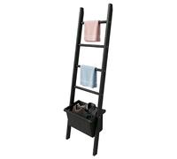 Relaxdays, escalera para toallas, con 4 peldaños, cesto para ropa, 170 x 50 cm, madera de nogal, ideal para el baño, escalera para ropa, color