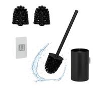 Relaxdays Escobilla Baño, Escobillero de Pared Autoadhesivo, 40,5 x 9 x 10cm, Acero Inoxidable, Plástico, WC Aseo, Negro