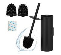 Relaxdays Escobilla Baño, Escobillero Pared Adhesivo o con Tornillos, 36,5x9x11 cm, Acero Inoxidable y Plástico, Negro