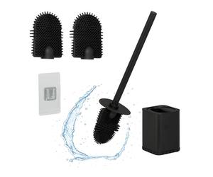 Relaxdays Escobilla baño plana montaje de pared negro