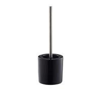 Relaxdays Escobilla de baño con vaso de cerámica negro,plata