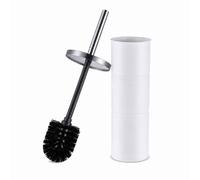 Relaxdays Escobilla WC con recipiente blanco,plata