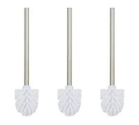 Relaxdays Escobillas Baño, Set 3, WC, Repuestos, Cabezal Intercambiable, Escobillero Acero Inoxidable, 35 x 8 cm, Blanco