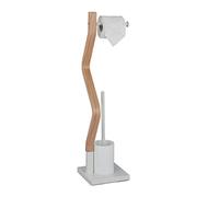 Relaxdays Escobillero Portarrollos de Pie Diseño Curvo Blanco, Accesorio Baño Acero, 75x18,5x18,5 cm, Blanco/Natural