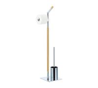 Relaxdays Escobillero portarrollos madera y metal marrón claro,plata