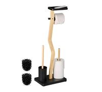 Relaxdays Escobillero y Portarrollos Baño, 80x30x20 cm, Bambú, Balda, Vertical, Escobilla con Soporte, Negro/Natural