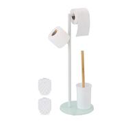 Relaxdays Escobillero y Portarrollos, Escobilla Baño, 2 Soportes Papel Higiénico, WC, 64x27x22cm, Acero, Blanco