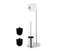 Relaxdays Escobillero y portarrollos para baño negro,plata