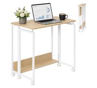 Relaxdays Escritorio abatible, 6 Ruedas, para Ordenador, Blanco Natural