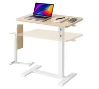 Relaxdays Escritorio de pie Ajustable 66-100,5 cm, Blanco/Natural | mesa abatible en C para portátil, ruedas ocultas