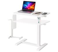 Relaxdays, escritorio de pie, altura ajustable de 66 a 100,5 cm, plegable, con ruedas discretas, ideal para teletrabajo, mesa para portátil, forma en C, color blanco