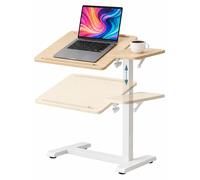 Relaxdays, escritorio de pie, altura ajustable de 67,5 a 102 cm, inclinable, con ruedas integradas, ideal para teletrabajo, mesa para portátil, diseño en forma de C, color natural/blanco