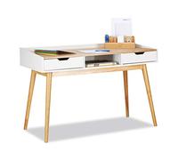 Relaxdays Escritorio, Diseño escandinavo, Dos cajones, 76 x 120 x 55 cm, Madera, Blanco-Marrón