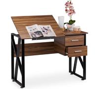 Relaxdays, escritorio inclinable con superficie de trabajo ajustable, ideal como mesa para portátil o mesa de dibujo, dimensiones 75x110x55 cm, aspecto de madera