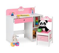 Relaxdays Escritorio Infantil con Diseño de Cisne, Mesa Niños con Silla, Escuela, Pintura, 79,5 x 80 x 40 cm, Borde Alto, Rosa y Blanco