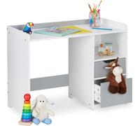 Relaxdays, escritorio infantil, dimensiones 60 x 80 x 38 cm, 2 cajones, estante abierto, borde de mesa, escritorio para niños, blanco/gris