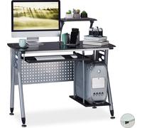 Relaxdays: Escritorio moderno para ordenador con superficie de vidrio, color y plateado