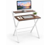 Relaxdays, escritorio, soporte para monitor, plegable, dimensiones: 82 x 70 x 56 cm, material: MDF, metal, escritorio plegable, color: marrón/blanco