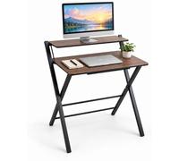 Relaxdays, escritorio, soporte para monitor, plegable, dimensiones: 82 x 70 x 56 cm, material: MDF, metal, escritorio plegable, color: marrón/