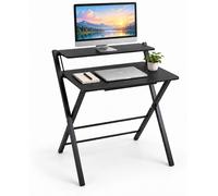 Relaxdays, escritorio, soporte para monitor, plegable, dimensiones: 82 x 70 x 56 cm, material: MDF, metal, mesa de trabajo para oficina en casa, color