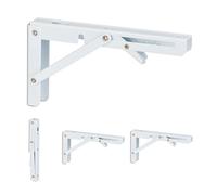 Relaxdays Escuadras para Estantería Plegables, Set de 4, Soportes para Baldas de Metal, 11 x 3 x 20 cm, Blanco