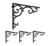 Relaxdays Escuadras para Estanterías, Set de 4, Hierro Fundido, Soportes Antiguos, Ángulos, 24,5 x 4 x 24,5 cm, Negro