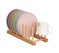 Relaxdays Escurreplatos de Cocina, Escurridor Platos Portátil, Tapas y Tablas Cortar, Bambú, 12 x 34 x 12,5 cm, Marrón