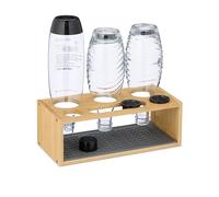 Relaxdays Escurridor para 3 botellas de bambú marrón claro,gris