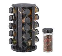 Relaxdays Especiero Giratorio con 20 Botes, con Dosificadores, Rotatorio, Tarros Rellenables, Efecto Mármol, Negro