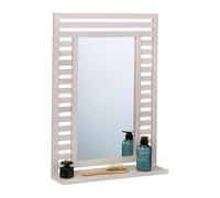 Relaxdays Espejo Baño con Estante, de Pared, Marco de Madera de Nogal, Rectangular, 70 x 50 x 12 cm, Colgante, Blanco
