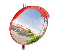 Relaxdays Espejo convexo de seguridad 60 cm, irrompible y resistente, con soporte, rojo