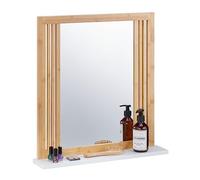 Relaxdays Espejo de Baño con Balda, Bambú y MDF, Rectangular, 56,5 x 54 x 10 cm, Montaje a la Pared, Natural y Blanco